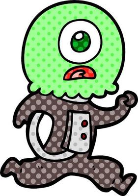 cartoon cyclops alien spaceman running