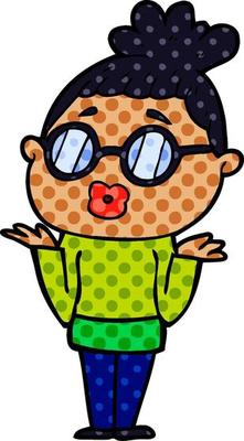 cartoon confused woman wearing spectacles