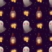 Seamless pattern with cute ghost, lantern and candles in cartoon style photo