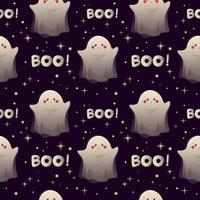 patrón sin costuras con lindo fantasma, inscripción boo y dibujos animados de estrellas foto