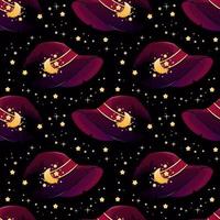 Seamless pattern with witch hat, stars and moon in cartoon style photo