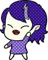 cartoon laughing vampire girl waving vector