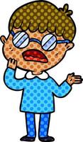 cartoon confused boy wearing spectacles vector