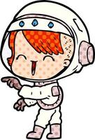 cartoon astronaut girl pointing and laughing vector