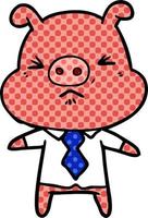 cartoon angry pig in shirt and tie vector