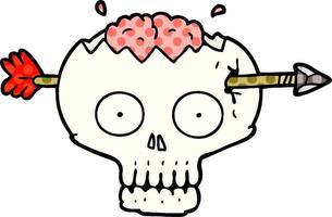 cartoon skull with arrow through brain vector