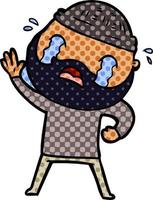 cartoon bearded man waving and crying vector