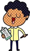 laughing cartoon man with clipboard and pen vector