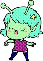 happy alien girl cartoon vector