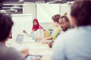 Muslim businesswoman giving presentations at office photo