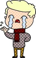 cartoon man crying wearing winter scarf vector