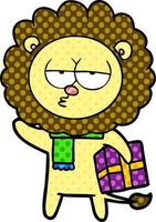 cartoon tired lion with gift vector