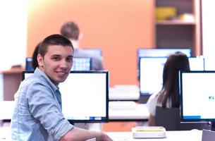 technology students group in computer lab school  classroom photo