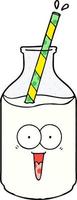 happy carton milk bottle with straw vector