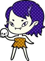 cartoon friendly vampire girl with skull vector