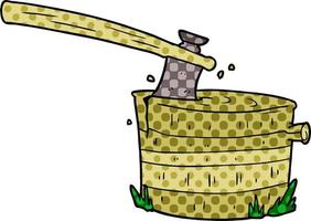 cartoon tree stump with axe vector