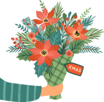 main avec bouquet de noël png