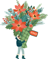 Man with a huge Christmas bouquet png