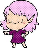 happy cartoon elf girl wearing dress vector