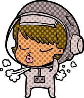 cartoon pretty astronaut girl taking off space helmet vector