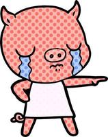 cartoon pig crying pointing vector