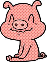 nervous cartoon pig sitting vector