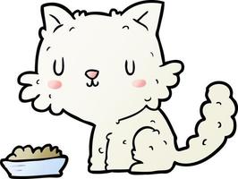 lindo gato de dibujos animados y comida vector
