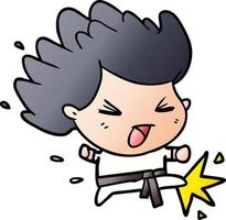 cute cartoon kicking karate champion vector