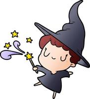 cute cartoon witch casting spell vector