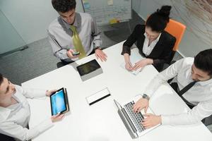 aerial view of business people group brainstorming on meeting photo