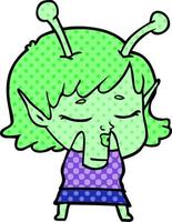 cute alien girl cartoon vector