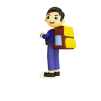 3d male student going to school png