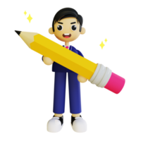 3d student holding pencil png