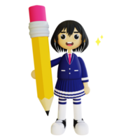 3d student holding pencil png