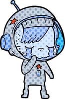 niña astronauta llorando de dibujos animados vector