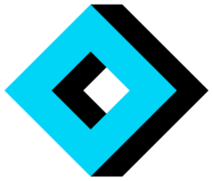 Geometric object in black and blue colors. PNG with transparent background