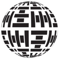 Abstract, patterned sphere design element in black color. PNG with transparent background.