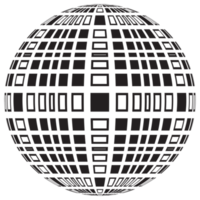 abstraktes, gemustertes Kugelgestaltungselement in schwarzer Farbe. png mit transparentem Hintergrund.