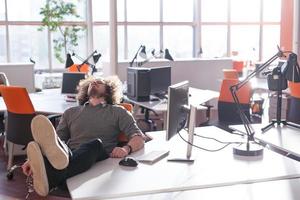 businessman sitting with legs on desk photo