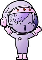 caricatura, reír, astronauta, niña vector