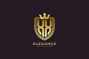 initial XX elegant luxury monogram logo or badge template with scrolls and royal crown - perfect for luxurious branding projects vector