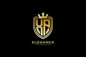 initial XP elegant luxury monogram logo or badge template with scrolls and royal crown - perfect for luxurious branding projects vector