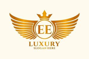 Luxury royal wing Letter EE crest Gold color Logo vector, Victory logo, crest logo, wing logo, vector logo template.