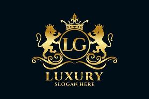 Initial LG Letter Lion Royal Luxury Logo template in vector art for luxurious branding projects and other vector illustration.