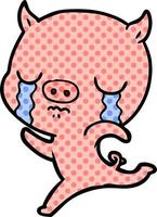 cartoon running pig crying vector