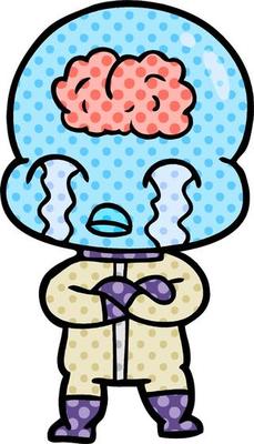 cartoon big brain alien crying