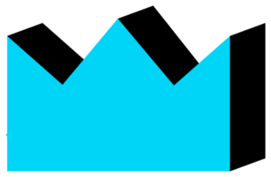 Geometric object in black and blue colors. PNG with transparent background