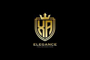 initial XA elegant luxury monogram logo or badge template with scrolls and royal crown - perfect for luxurious branding projects vector