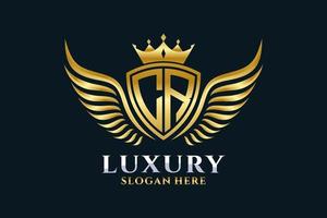 Luxury royal wing Letter CR crest Gold color Logo vector, Victory logo, crest logo, wing logo, vector logo template.