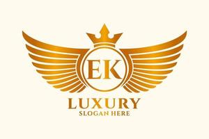 Luxury royal wing Letter EK crest Gold color Logo vector, Victory logo, crest logo, wing logo, vector logo template.